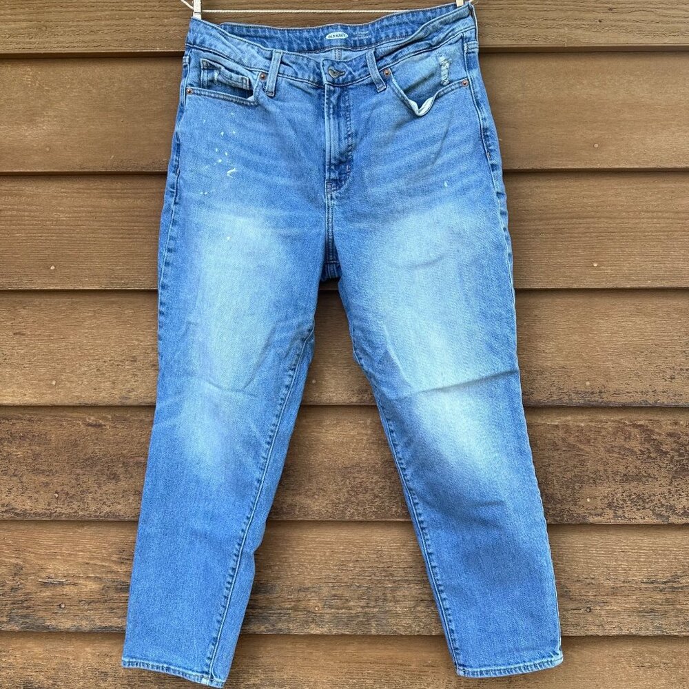 Old Navy O.G. Straight High-Rise Distressed Jeans With Paint & Bleach Details